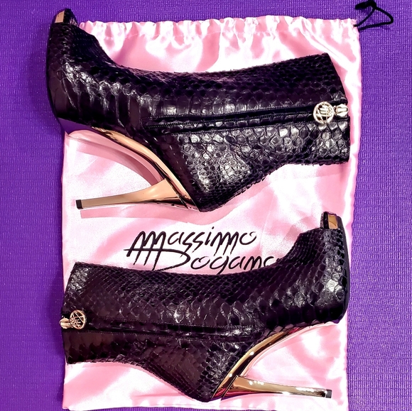 MASSIMO OGAMA BLACK GENUINE PYTHON Opentoe Heels Boots. Made In Italy. Size 36. - Picture 4 of 9